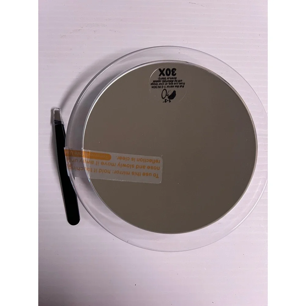 30X Magnifying Mirror with Suction Cups and Slant Tip Tweezers Set Black Clear